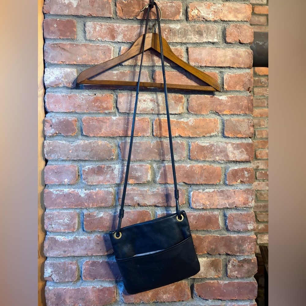 Minimalist Black Crossbody Bag with Gold Ring Detail